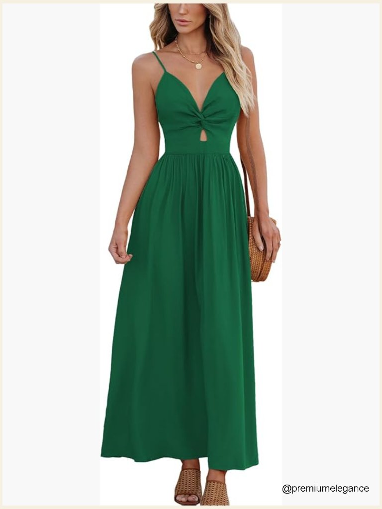 Sleeveless V Neck Cutout Maxi Dress Spaghetti Straps Formal